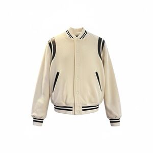 Saint Laurent White and Black Wool Blend Teddy Varsity Jacket